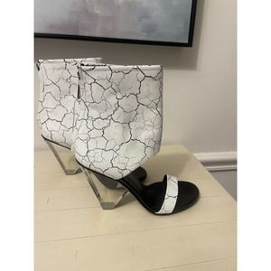 New Balmain Black and White Open Toe Booties size 39